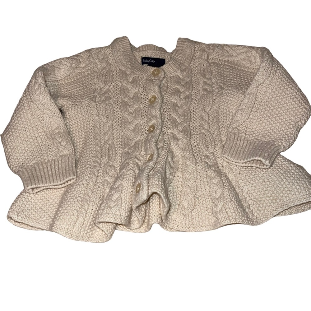Baby Gap Infant Cardigan Sweater Beige Size 6-12 Months 100% Cotton Sweater